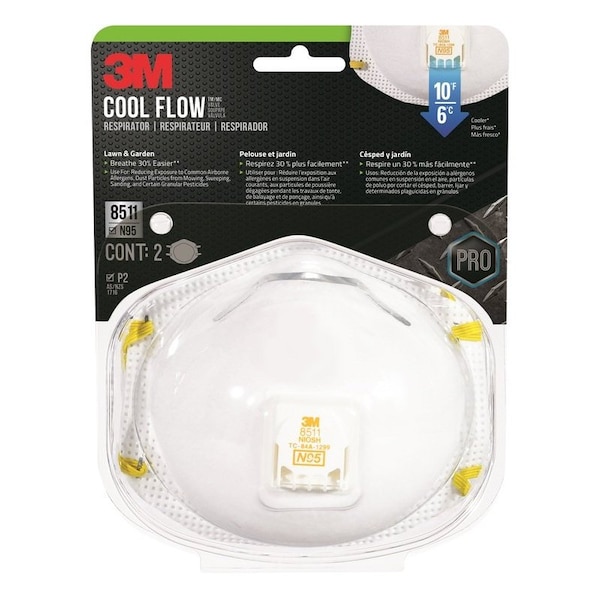 Scotch 3M N95 Lawn and Garden Disposable Respirator Pro Series Valved White 2 pk 8511GA1-2C-PS - main